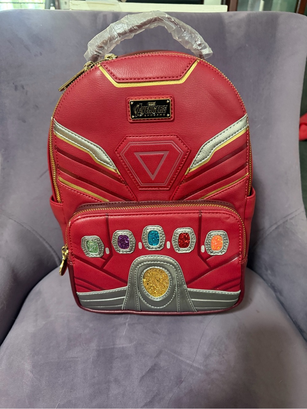 Avenger Red Mini Backpack with Metallic Accents